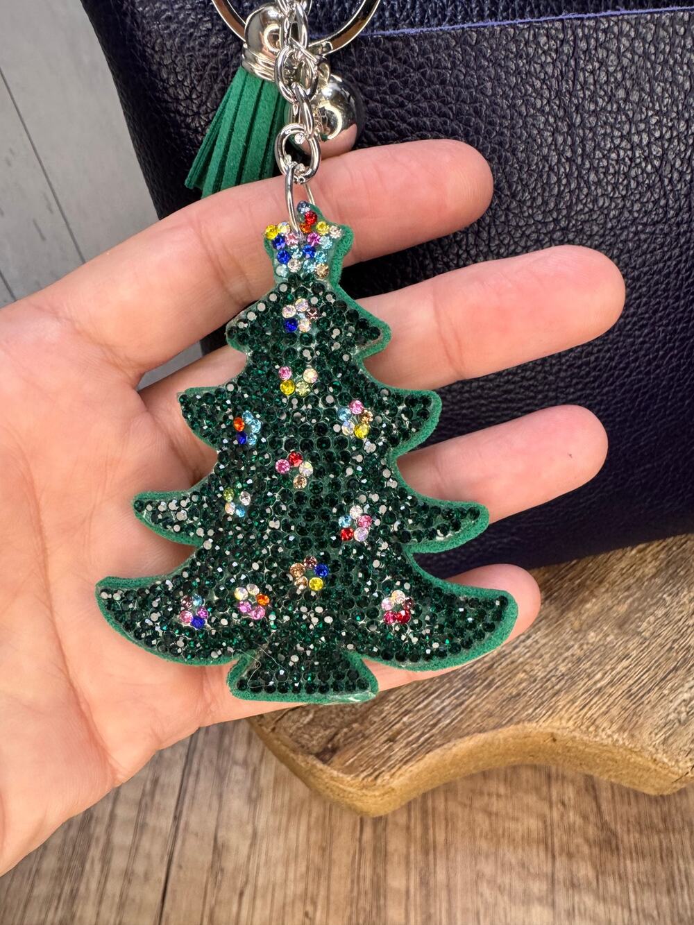 Sparkly Christmas Tree Purse Charm Sequins Fun Holiday Bag Charm Gift For Her